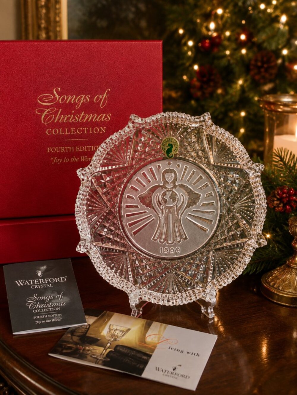 Waterford Songs of Christmas Joy to the World 1999 Crystal Plate Dish 8” Red Box
